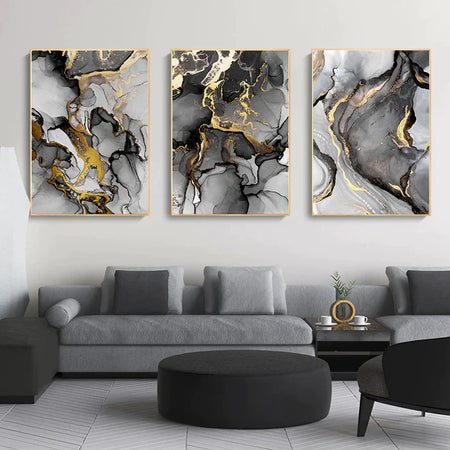 Set de 3 posters marbre noir doré 50x70